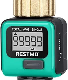 RESTMO Water Flow Meter with Brass Inlet Metal Thread, Measure Gallon/Liter Consumption and Flow Rate for Outdoor Garden Hose Watering, RV Water Tank Filling, Lawn Sprinkler and Nozzle Sprayer