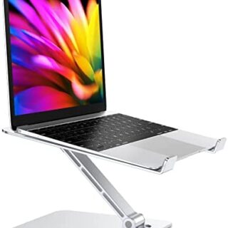 RIWUCT Foldable Laptop Stand, Height Adjustable Ergonomic Computer Stand for Desk, Ventilated Aluminum Portable Laptop Riser Holder Mount Compatible with MacBook Pro Air, All Notebooks 10-16\"