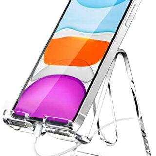 Crpich Acrylic Cell Phone Stand, Portable Phone Holder, Clear Phone Stand for Desk, Compatible with Phone 13 12 Pro Max Mini 11 Xr 8 Plus SE, Switch, Android Smartphone, Pad, Tablet, Desk Accessories