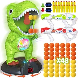 KPPIT Moveable Dinosaur Shooting Game Toy, Shooting Target for Kids with 2 Air Toy Guns, LCD Score Record, Sound, Electronic Target, Shooting Toys for Age 5 6 7 8 9 10+ Year Old Gift Boys Girls