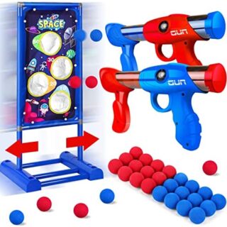 YIFUHH Shooting Game Toy for Kids with 2 pcs Foam Ball Popper Air Guns Moving Shooting Target 24 Foam Balls, Toy Blaster Gun for Indoor and Outdoor Play, Perfect Birthday for Boys 6 7 8 9 10+